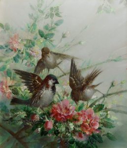 Sparrows and Spring Blossom - VERNON de BEAUVOIR WARD