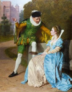WILLIAM BROMLEY, 1818-1888, “Rizzio and Mary Queen of Scots at Holyrood Palace” Oil on canvas, 36 x 28 inches, signed Cambridge Fine Art