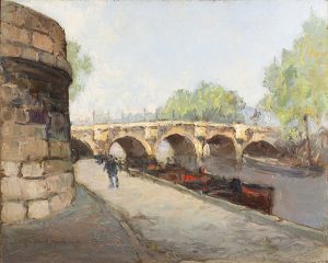 GABRIEL GAILLARD DESCHAMPS, 1903-1984, “Bridge over the Seine”, Oil on board, 13 x 16 inches, signed and dated 1952 Cambridge Fine Art