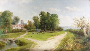 GORDON ARTHUR MEADOWS, 1866-1937, “Houghton, near Dover”, Oil on canvas, 24 x 42 inches, signed and dated 1896 Cambridge Fine Art