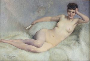 PAUL SEIFFERT, 1874-1957, “Nu Allongé avec un Éventail”, Oil on canvas, 15 x 21½ inches, signed Cambridge Fine Art