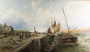 WILLIAM EDWARD WEBB, 1861-1903, “A Busy Estuary”, Oil on canvas, 22 x 38 inches, signed Cambridge Fine Art