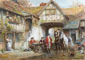 Outside the Inn by FRANK MOSS BENNETT Cambridge Fine Art Gallery