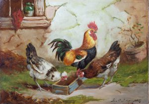 Chickens in a Yard by EDWARD S. ENGLAND Cambridge Fine Art Gallery