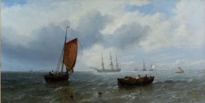 Morning, Dutch Fishing Boats in a Calm by WILLIAM CALLCOTT KNELL Cambridge Fine Art Gallery