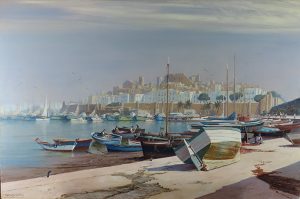 Mending Nets, Peñiscola Harbour by KENNETH RAYMOND DENTON, R.S.M.A. Cambridge Fine Art Gallery